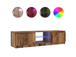 Mueble de TV con luces LED fabricado con madera recuperada.