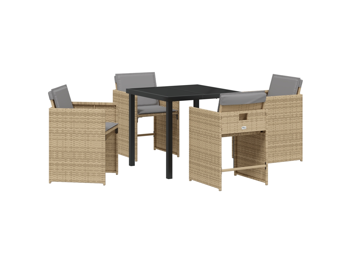 Conjunto 5 De Comedor De Jardín Con Cojines Vidaxl Beige Poliratán