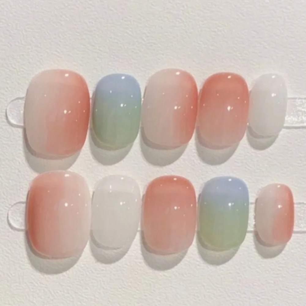 (049 -s) 10 Piezas Cortas Cuadradas Y Redondas Hechas A Mano Para Decoración De Uñas Postizas Estilo Prensado