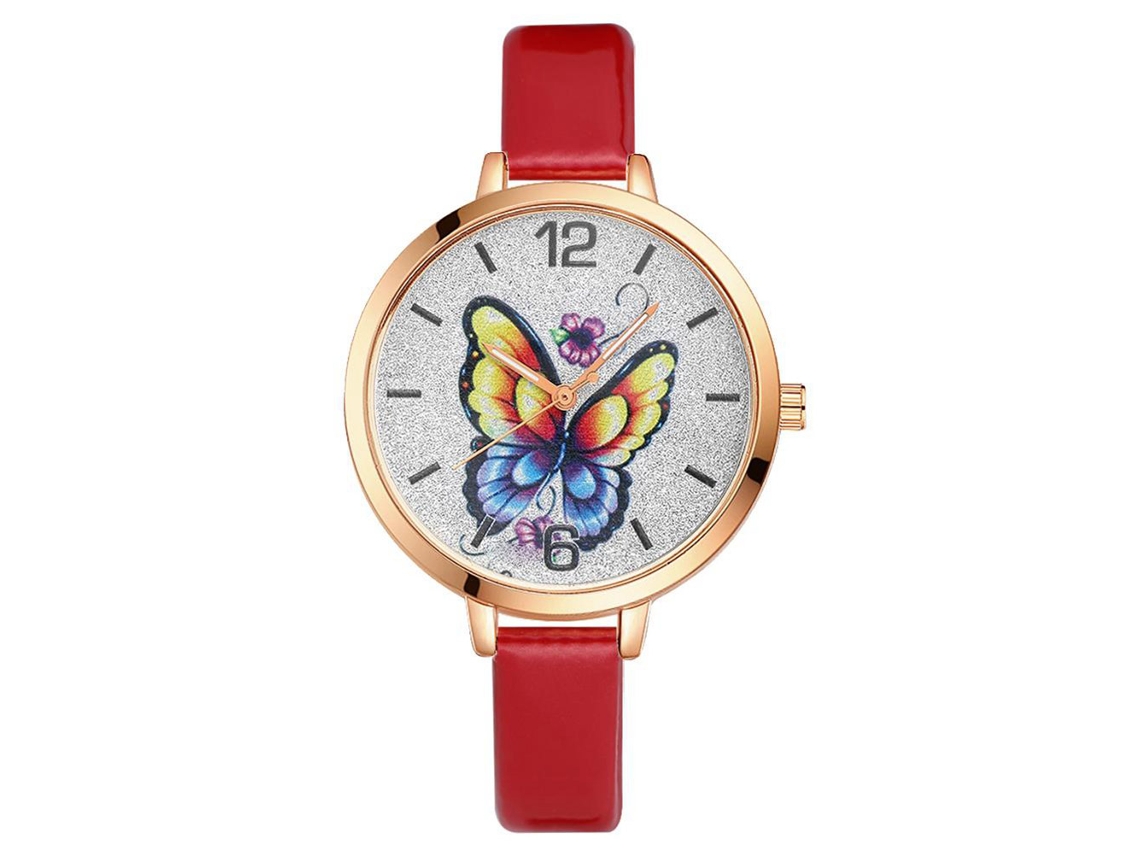 Reloj De Pulsera Lvpai Para Mujer Con Diseño De Estrella Fija, Pantalla Analógica De Cuarzo Y Correa De Pu Roja.