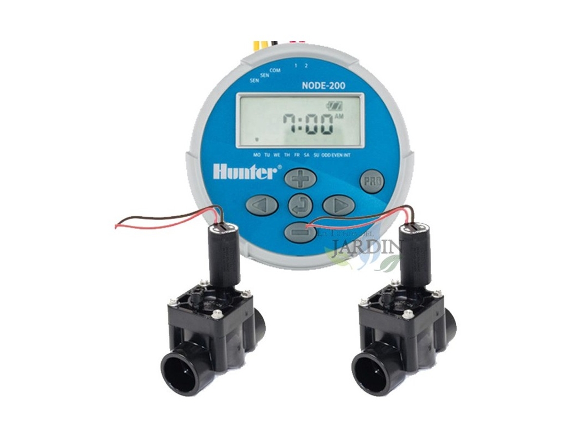 Kit Programador de Riego a Pilas Node200 HUNTER 2 Electroválvulas Pgv100 9V 1 HUNTER