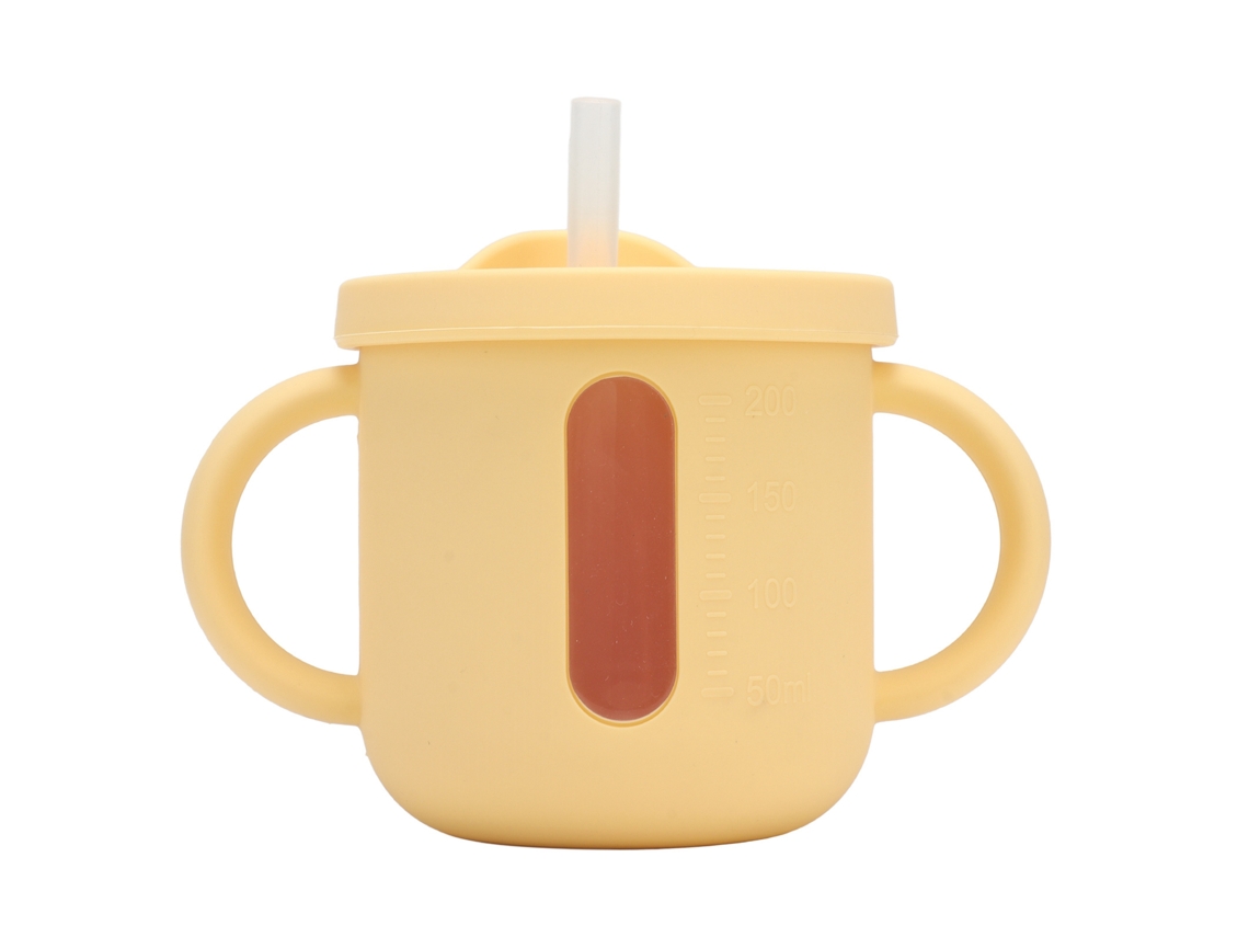 Vaso De Aprendizaje De Silicona Con Asas, Dos Tapas, Ligero, Para Bebés - Amarillo