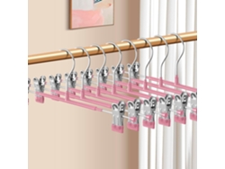 20 Peças Cabides De Aço Inoxidável Ajustáveis ​​para Calças Cabides Antiderrapantes Para Secar E Armazenar Roupas Rosa 