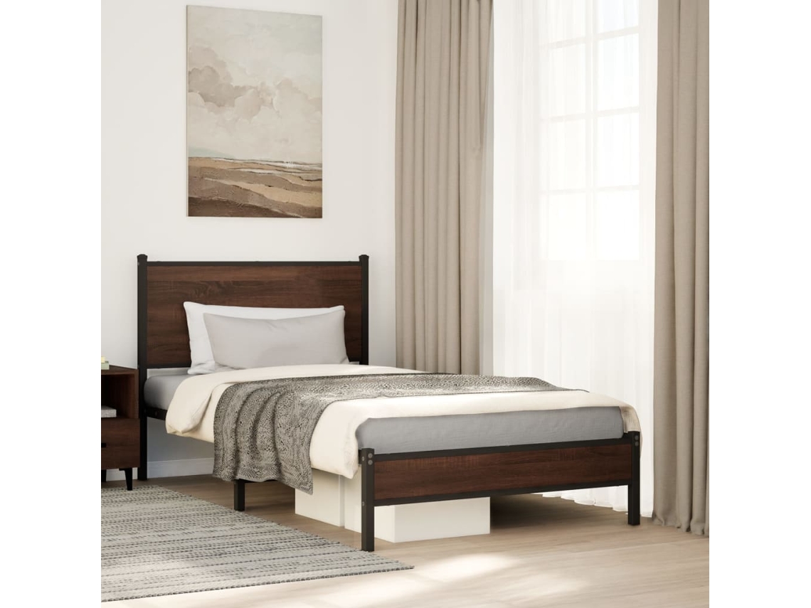 Estructura De Cama Sin Colchón Metal Marrón Roble 100x200 Cm