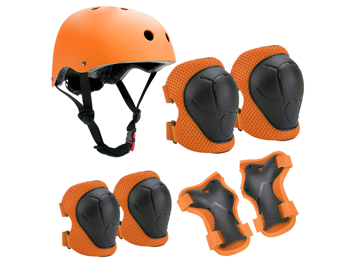 Equipo de protección infantil MDUG, incluye casco, rodilleras, coderas y muñequeras para deportes al aire libre (naranja)