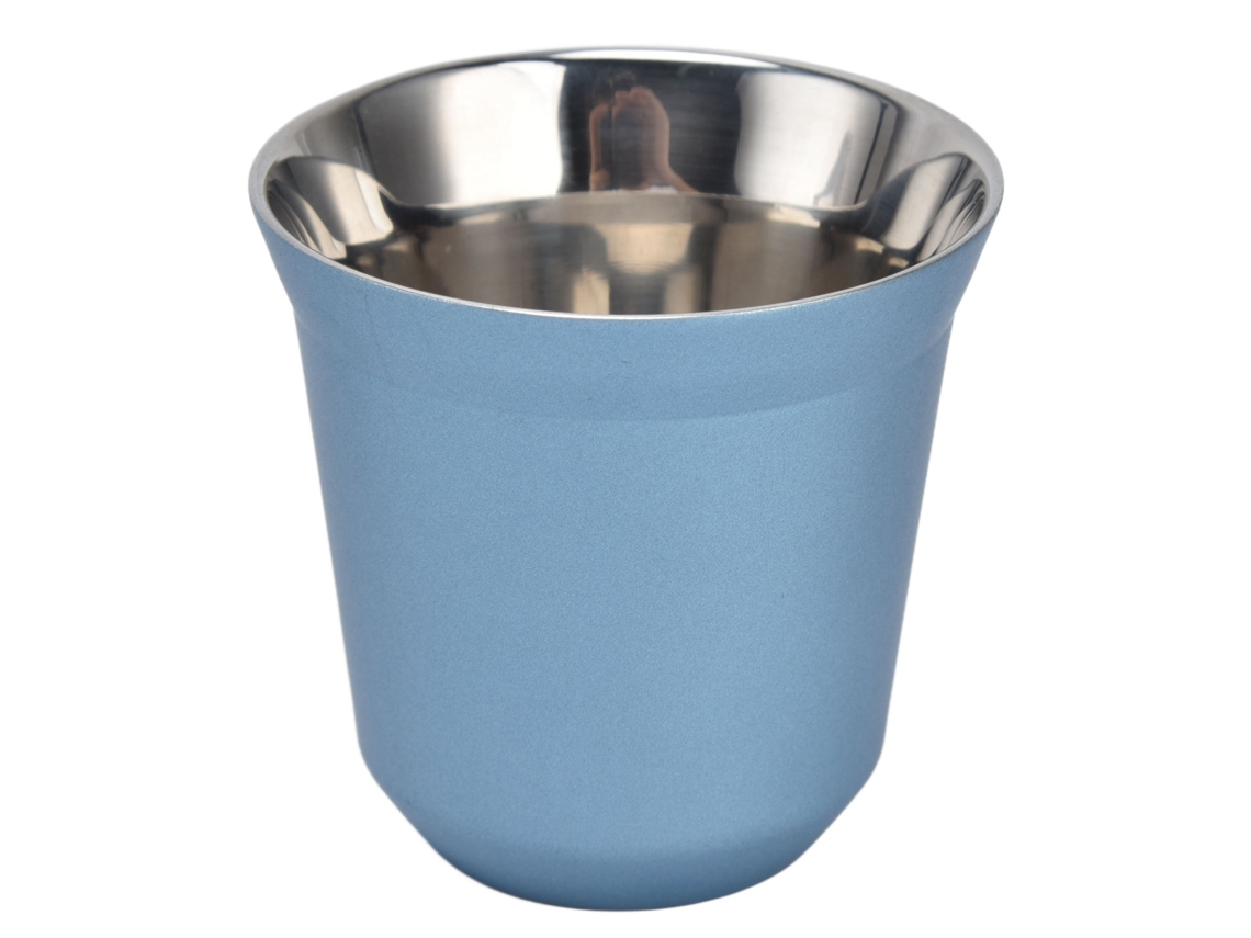 Taza de café de acero inoxidable 304, 80 ml, doble pared, aislante, azul claro