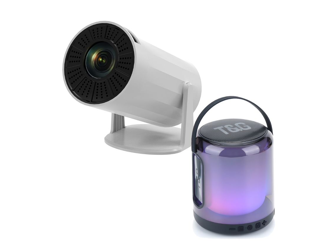 KLACK Mini Proyector Portátil 4K y Altavoz TG-376 con Android integrado, WiFi 6, Bluetooth 5, pantalla de 130 pulgadas, ¡Auténtico cine en casa!