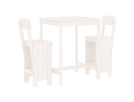 Conjunto 3 de mesa y taburetes altos jardín VIDAXL madera pino blanco