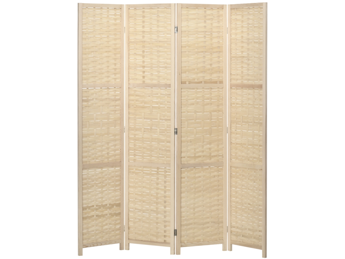 Biombo de bambú y madera, 4 paneles, 170 cm, marrón.