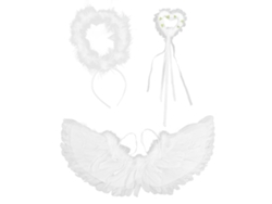Ats-conjunto De 3 Alas De Ángel Blancas Plumas Para Niños Adultos Diadema Varita Disfraz Halloween Navidad Fiesta