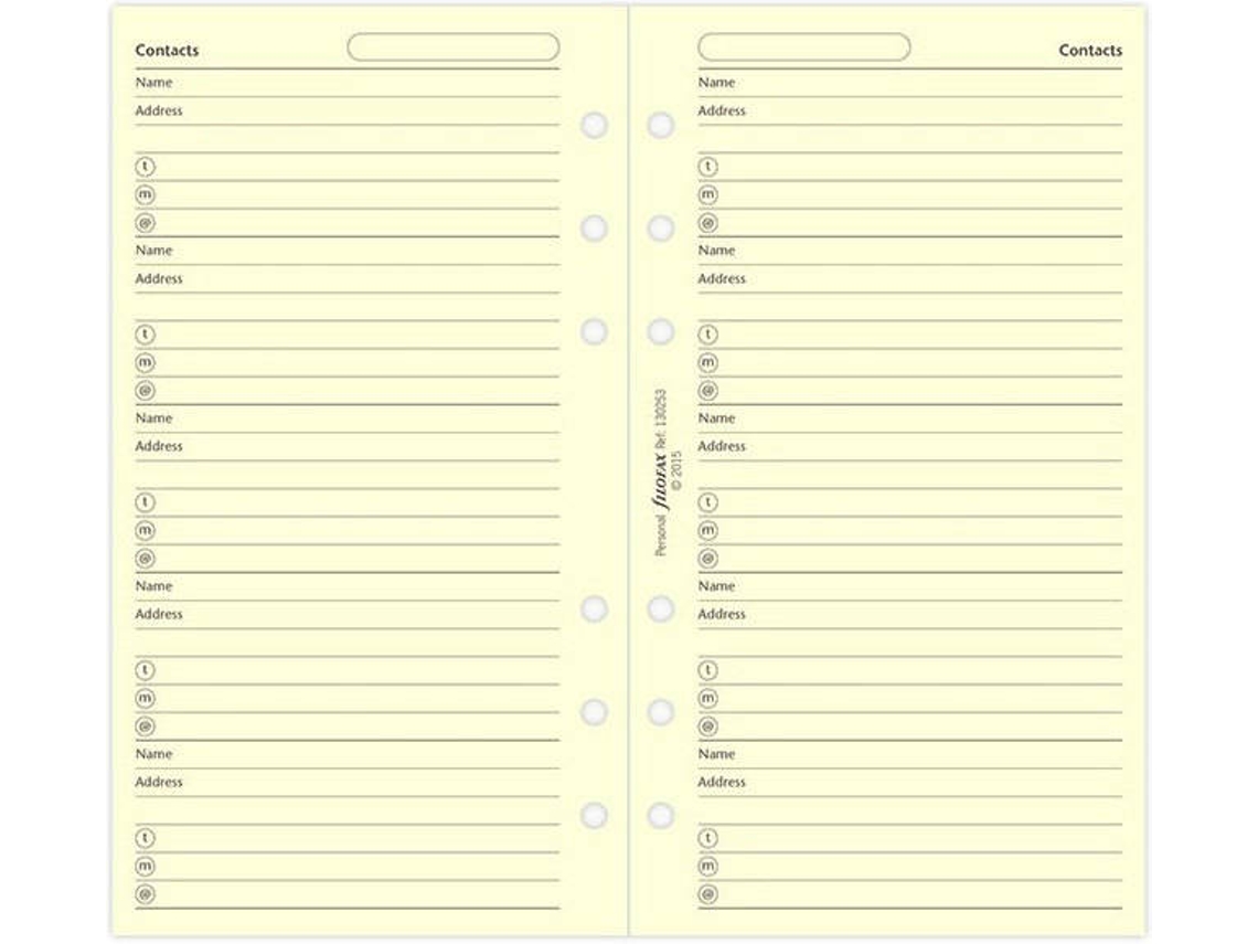Recarga de Hojas FILOFAX Personal  Contatos (Beige - Notas - 24 Hojas)