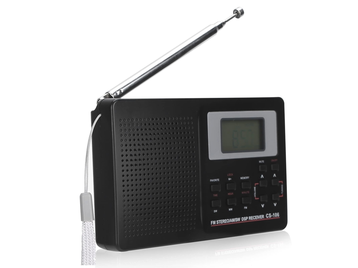 Radio digital Mini Radio portátil Profesional FM/AM/SW/MW/LW/TV Receptor de banda completa para uso doméstico Radio reloj digital con auriculares Yemaesre