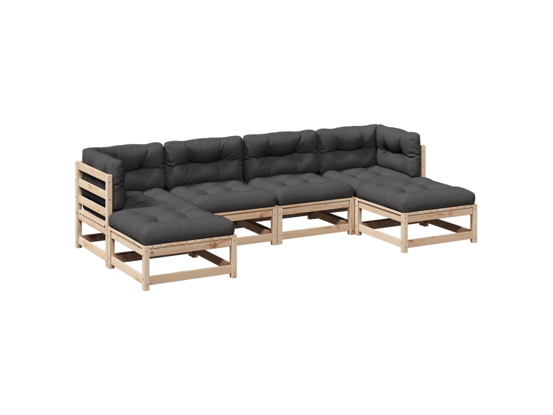 Conjunto 6 de sofás de jardín VIDAXL con cojines madera maciza pino