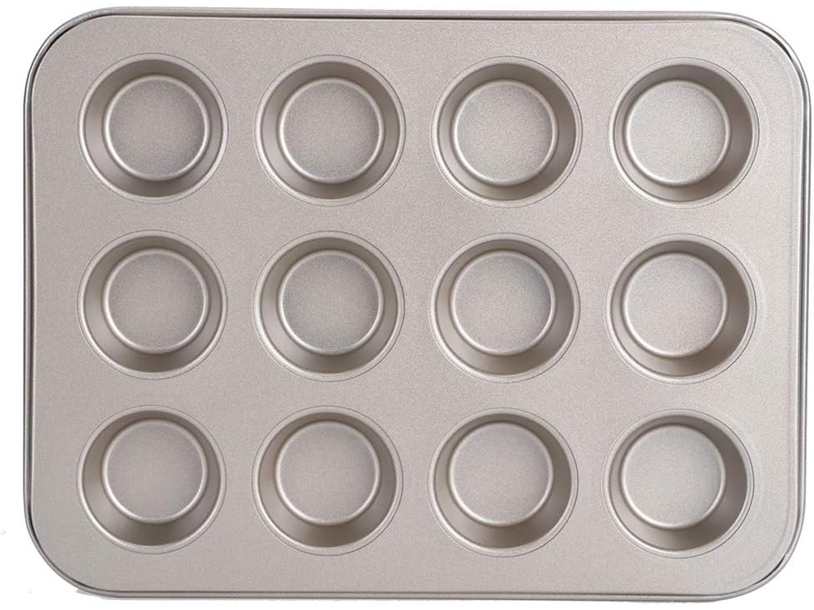 Molde para muffins - 12 unidades - Dorado - Mini cupcakes - Para muffins jugosos - 24,6 x 18,5 x 2 cm