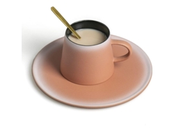 2026-33482-set De Taza De Café Con Plato Y Cuchara Dorada, Taza De Cerámica Rosa 7 Oz