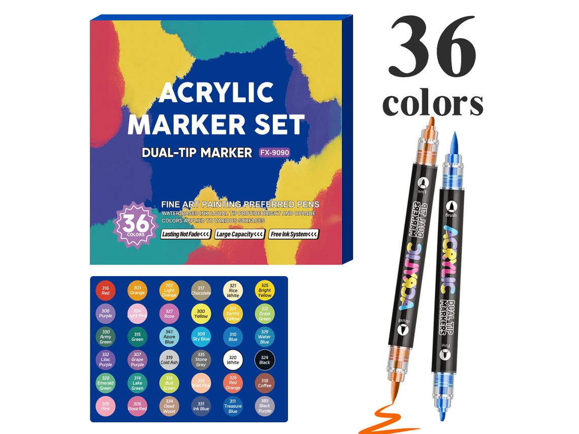 Bolígrafo de dibujo para estudiantes, rotuladores de tinta acrílica de doble punta para manualidades, 36 colores Gertiz