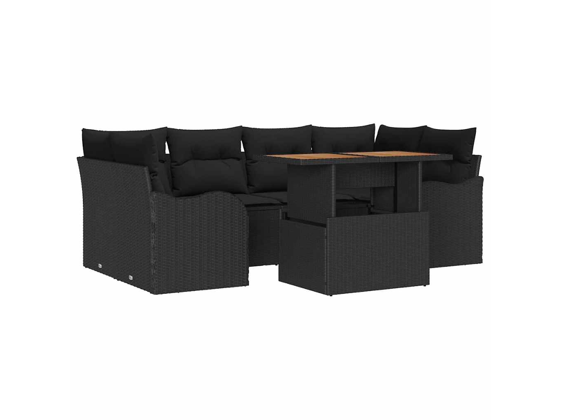 Maison Exclusive - Conjunto De Sofá De Jardín 7 Pcs Negro Poliratán