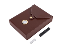 Caixa de Cigarros de Couro e Cedro Portátil com Higrômetro e Umidificador (marrom)