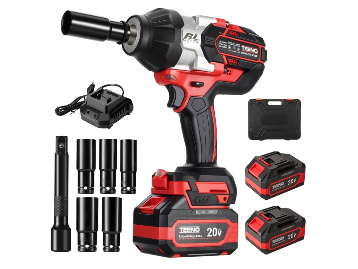 Atornillador De Impacto Sin Escobillas 1/2" 1300 Nm, 2 Baterías De 4,0 Ah, Con 5 Vasos (17/19/21/22/24 Mm)