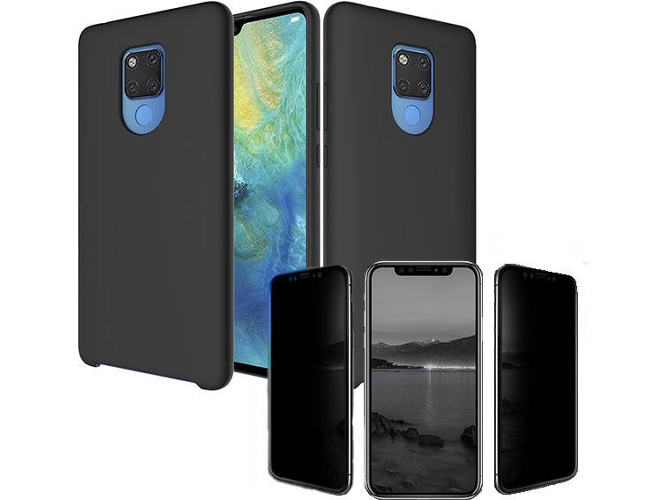 Kit Carcasa y Protector de Cristal Privacy Huawei Mate 20 Silicona Negro