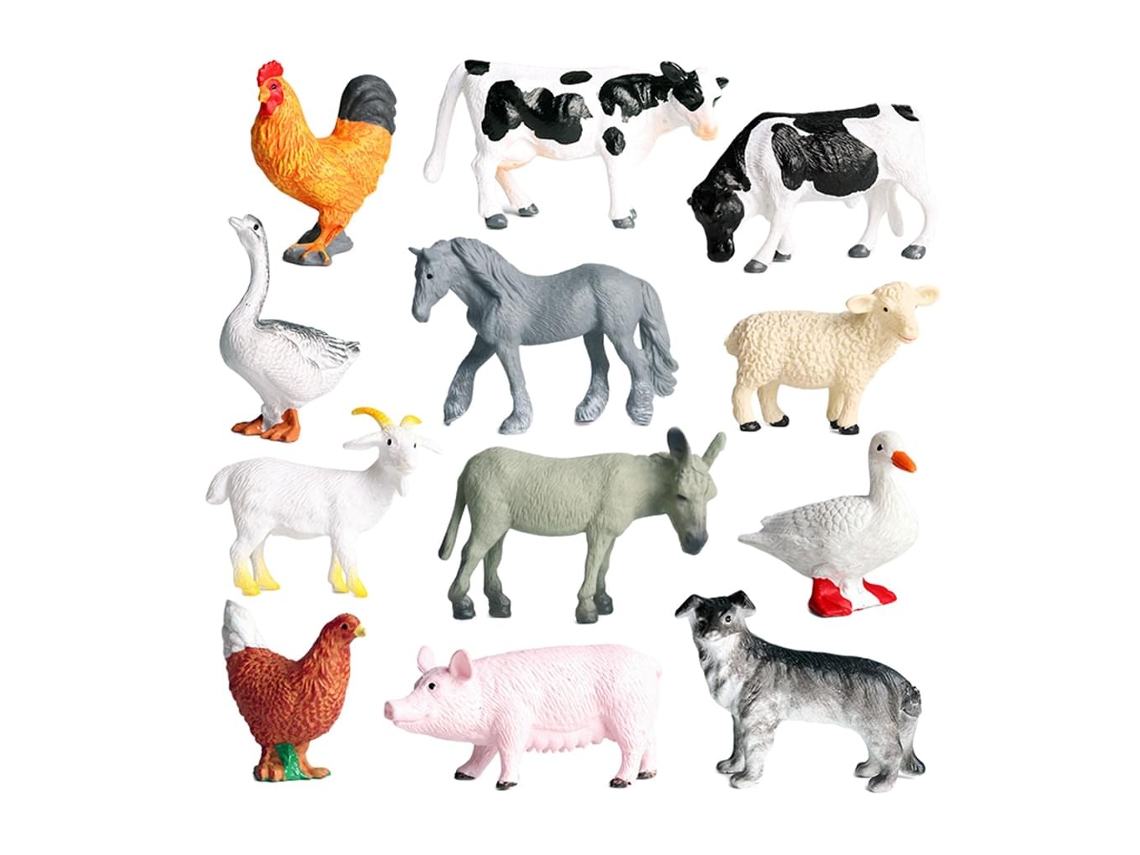 12 Peças Conjunto de Figuras Animais Fazenda Porco Cão Vaca Ovelha Cavalo Pato Frango