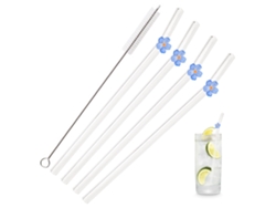 5 pajitas de vidrio de 8 mm reutilizables con flor decorativa, resistentes al calor, ideales para cócteles, fiestas, bodas, bares y playas.
