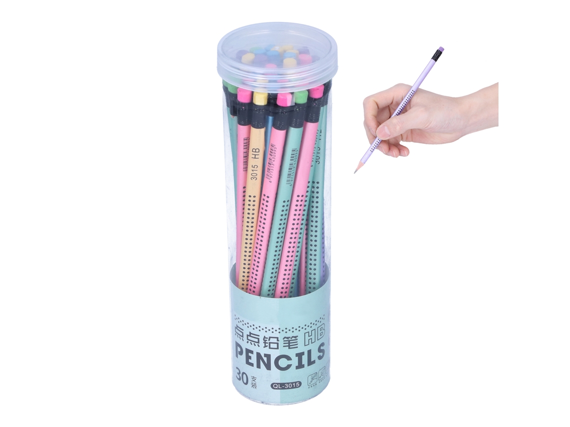 30 Lápices Hb Antiderrame Con Goma De Borrar, Multicolor, Para Escribir, Para Niños.