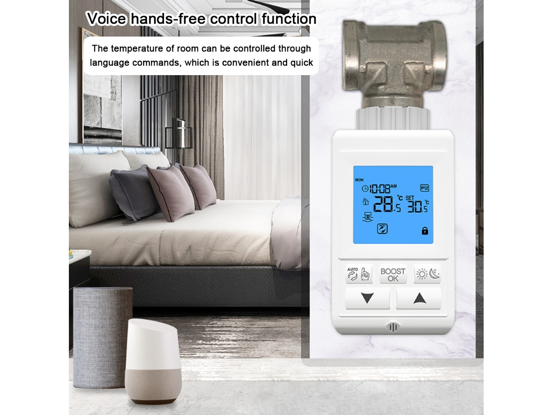 Válvula Termostática Tuya Zigbee Trv Con Pantalla Lcd, Programable Semanalmente, Control Por Aplicación, Compatible Con Alexa Y Asistente De Voz.