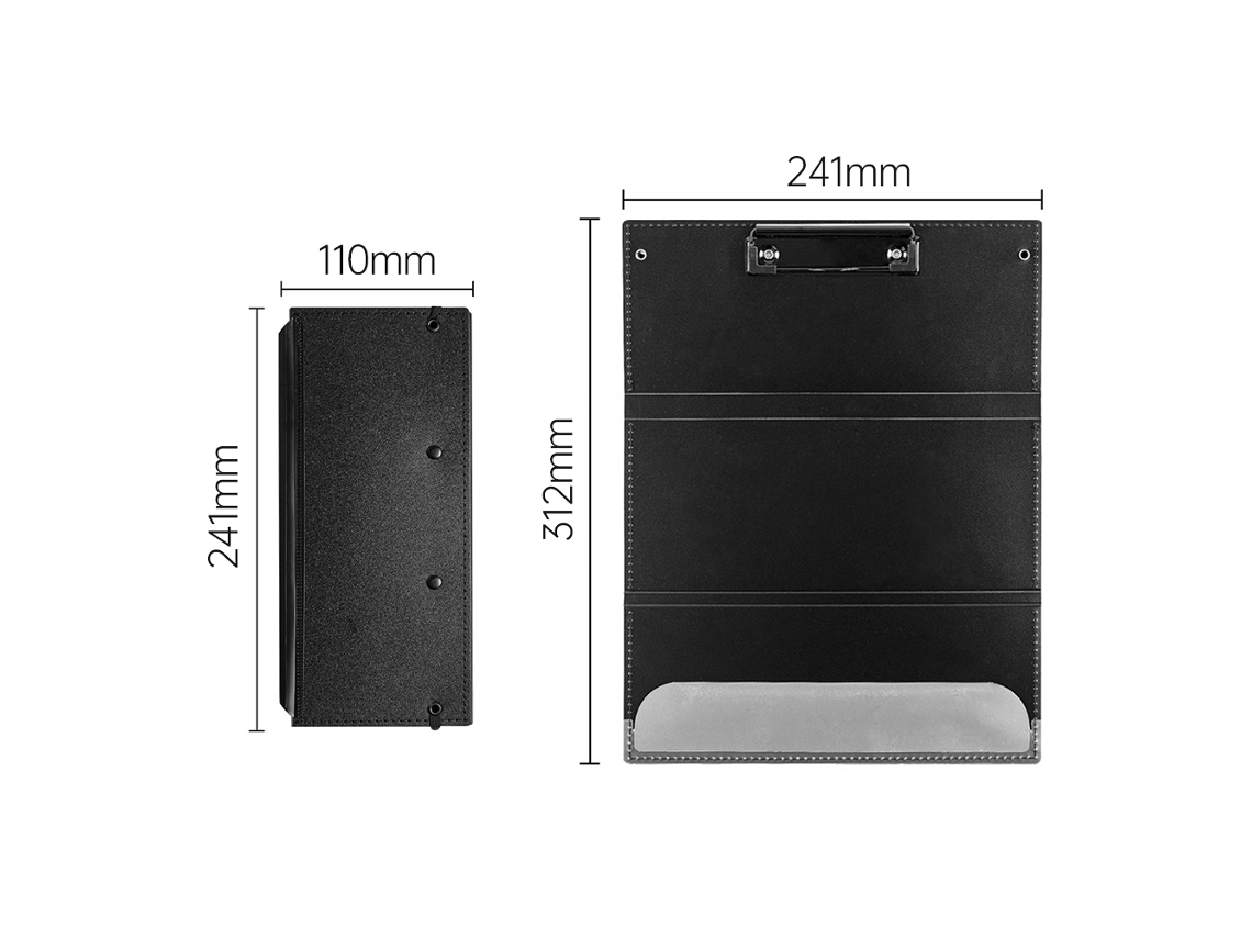 Portapapeles Plegable De 3 Capas Para Enfermería Con Clip De Seguridad Y Portalápices - Negro