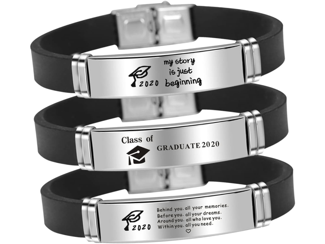Conjunto De 3 Pulseras De Graduación, Acero Inoxidable Y Silicona, Diseño Elegante.