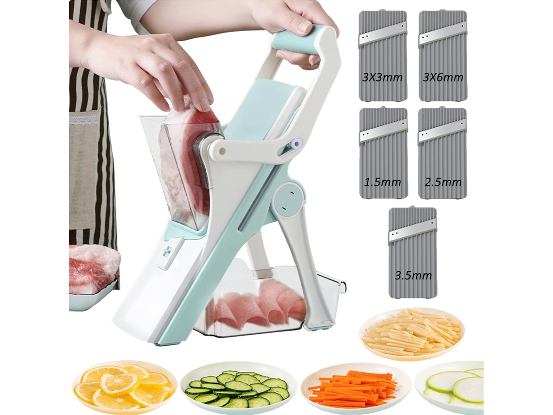 KOFIHETY Mandolina de Cocina 5 en 1, Cortador Manual Multifunción para Verduras, Hoja de Acero Inoxidable, para Zanahoria, Patata, Pepino, Fruta, Carne Congela