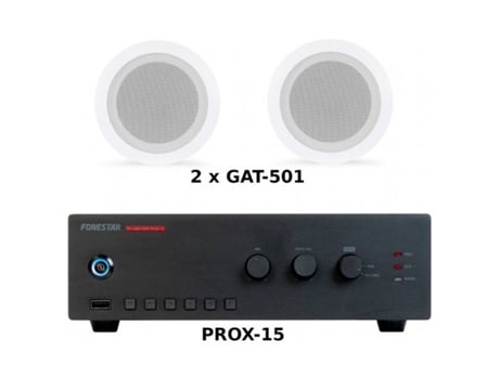 Fonestar Pack Ahorro 50 - Amplificador Prox-15 + Pareja Altavoces De Techo Gat-501