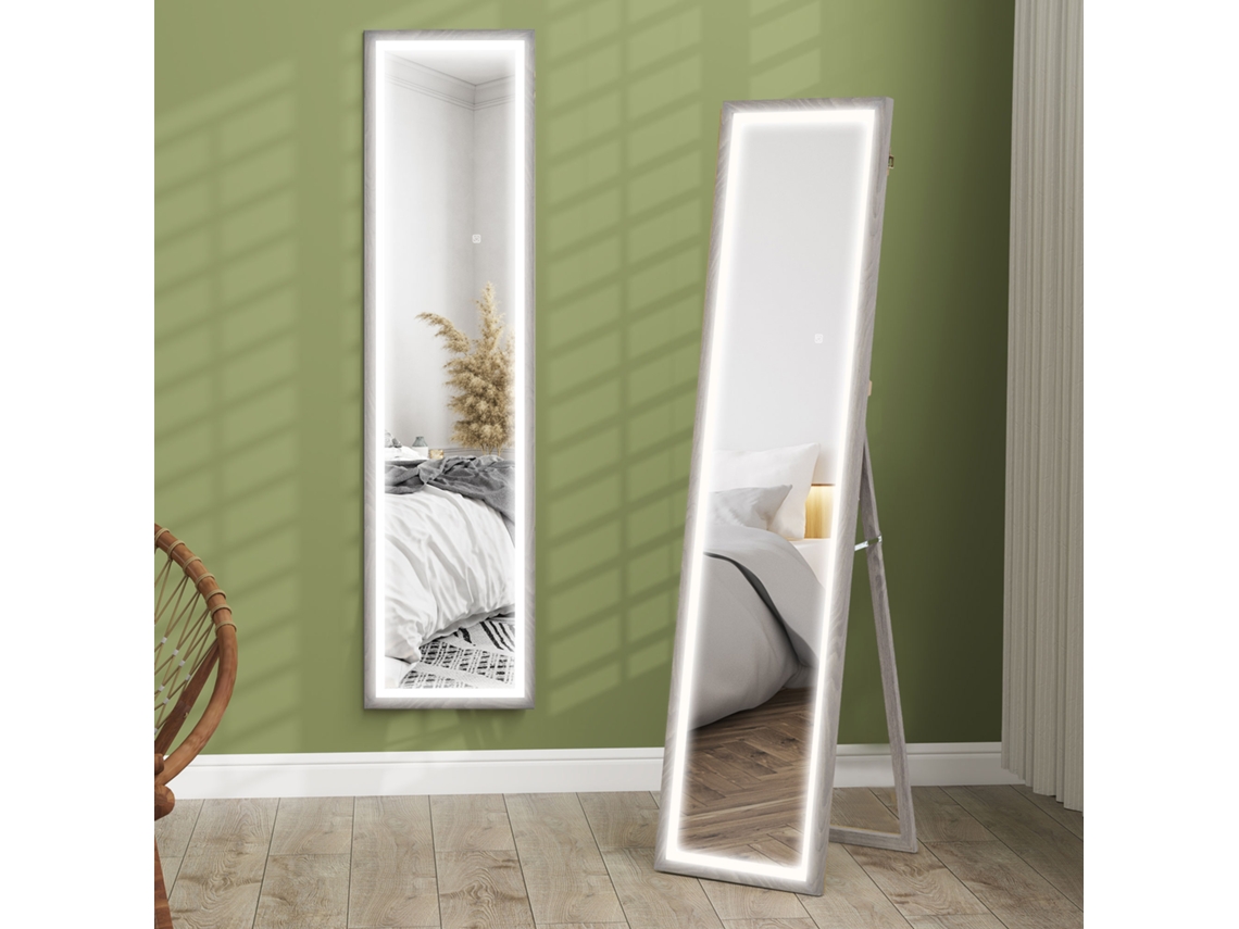 Espejo Cuerpo Entero Led 40x160 Cm Control Táctil Regulable 3 Colores Gris