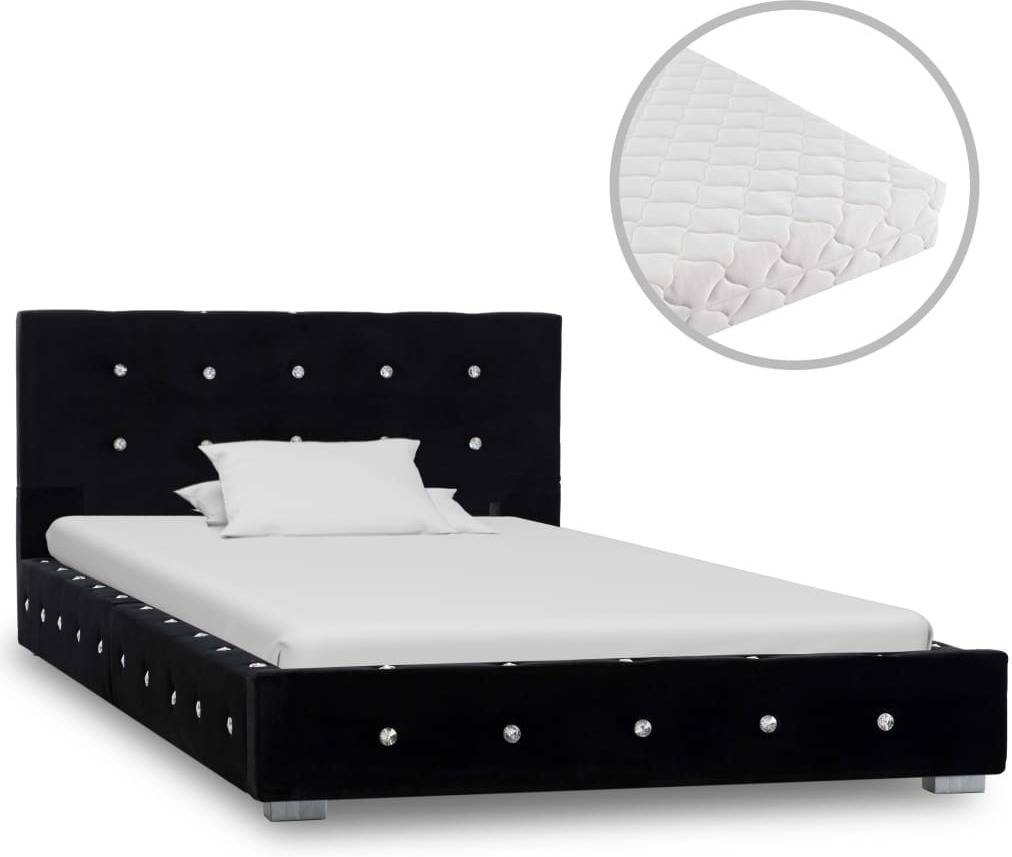 Cama + Colchón VIDAXL 90x200 cm terciopelo negro (Compatible con Colchón: 90x200 cm)