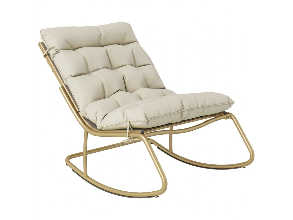 Mecedora de jardín con cojines, 125x64cm, acero, dorado. ZENCORE SERVICES