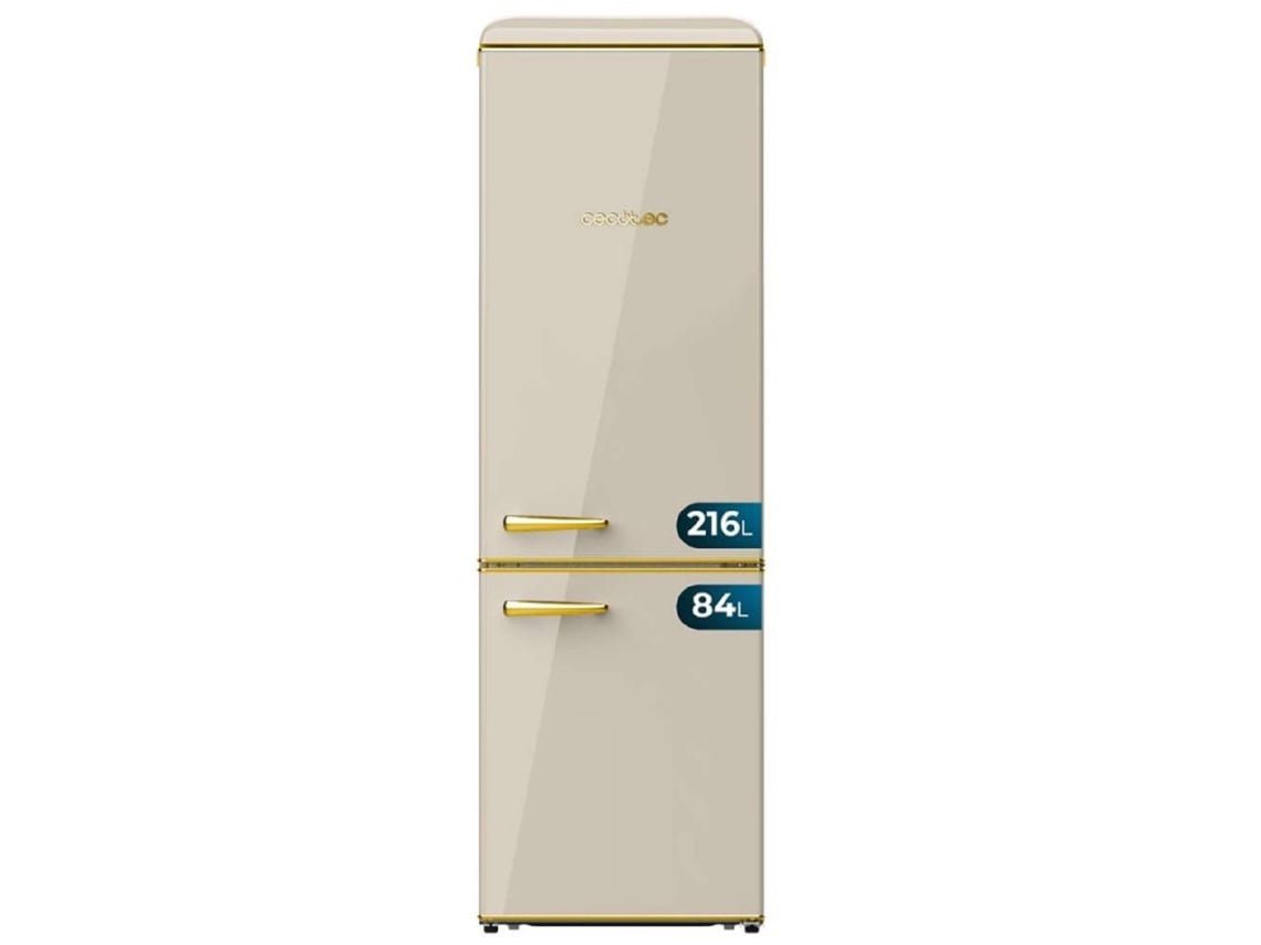 Frigorífico combi retro Cecotec Origin Beige con 300 l de capacidad, Clase E, interior LED, estantes de cristal.