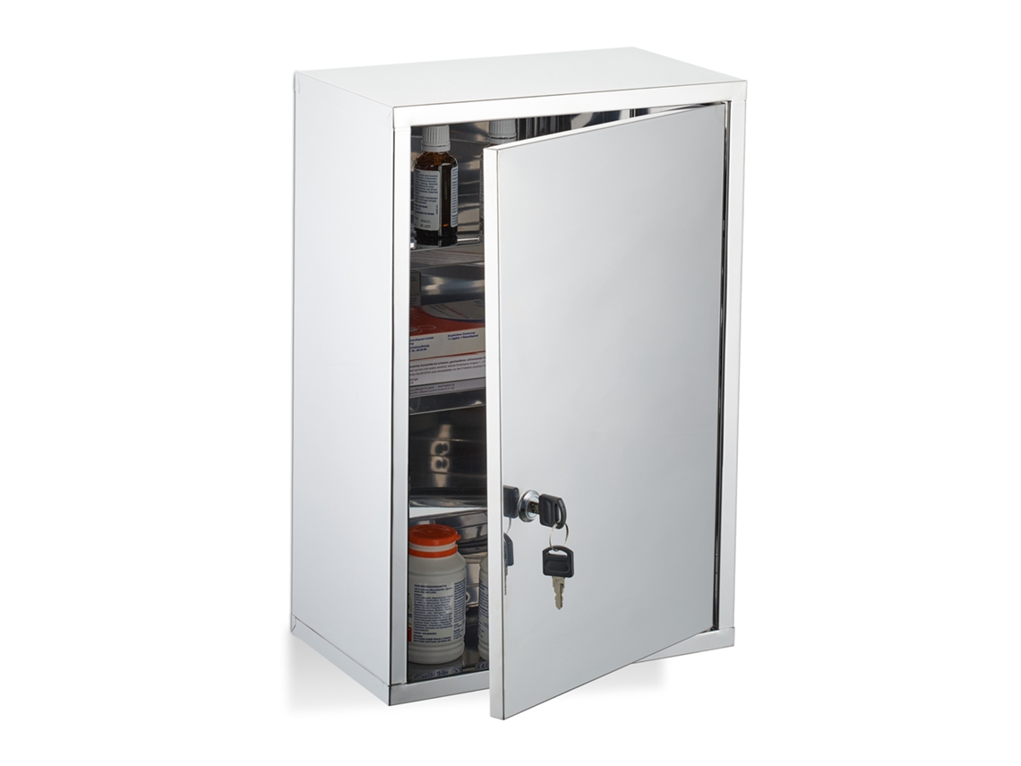 Relaxdays Armário De Medicamentos, 3 Prateleiras, Com Fechadura, Aço Inox, Hbt: 45x30x18 Cm, Prateado