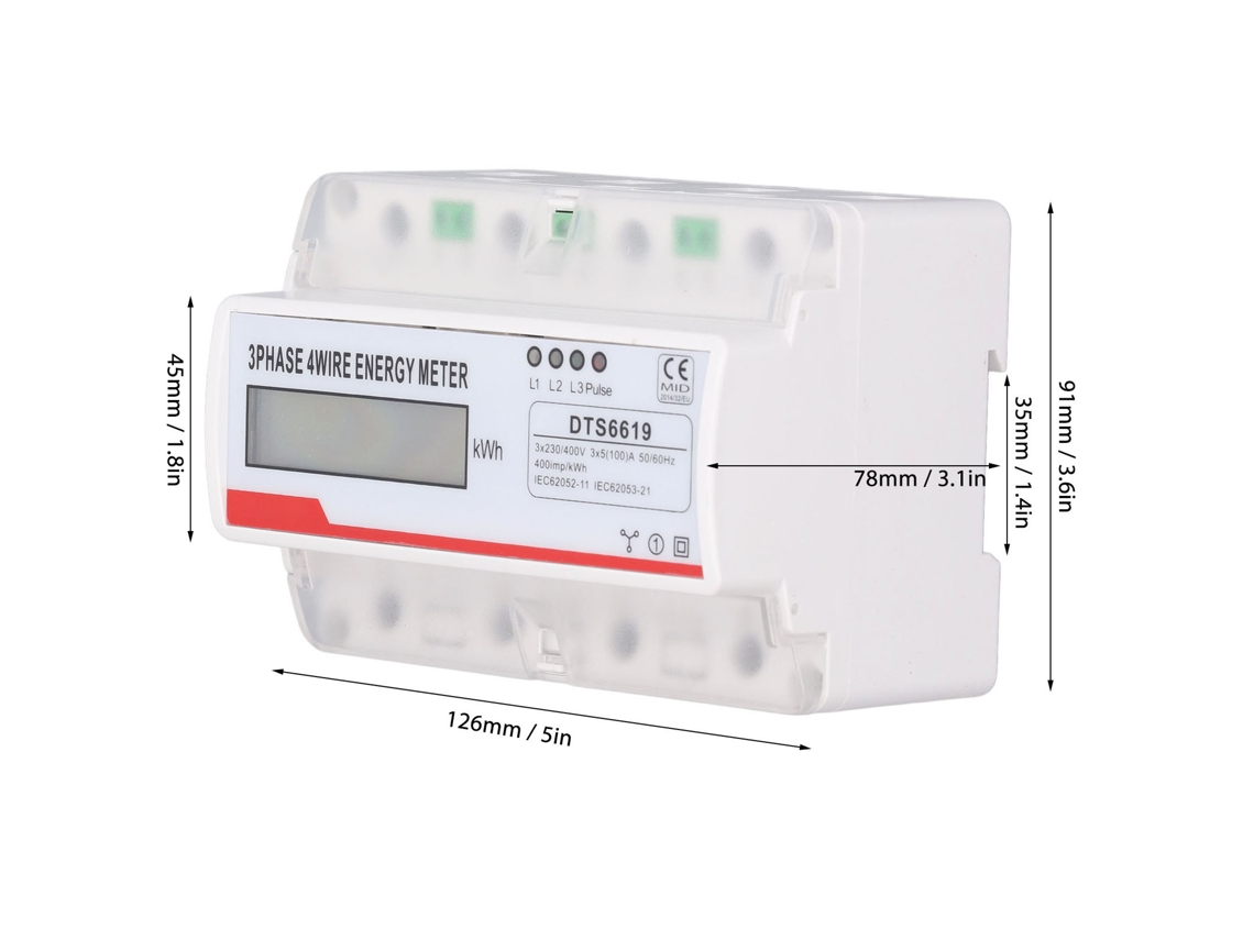 Omni-contador De Energía Trifásico 4 Hilos 7p Kwh Lcd 35mm Rail Din 230-400v 5(100)a