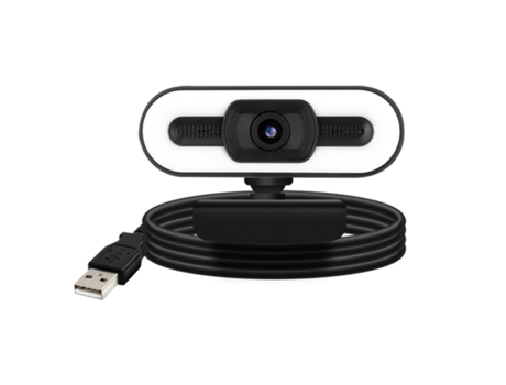 Webcam Usb 1080P Hd Gran Angular Iluminación Led Micrófono Giratorio (Negro)