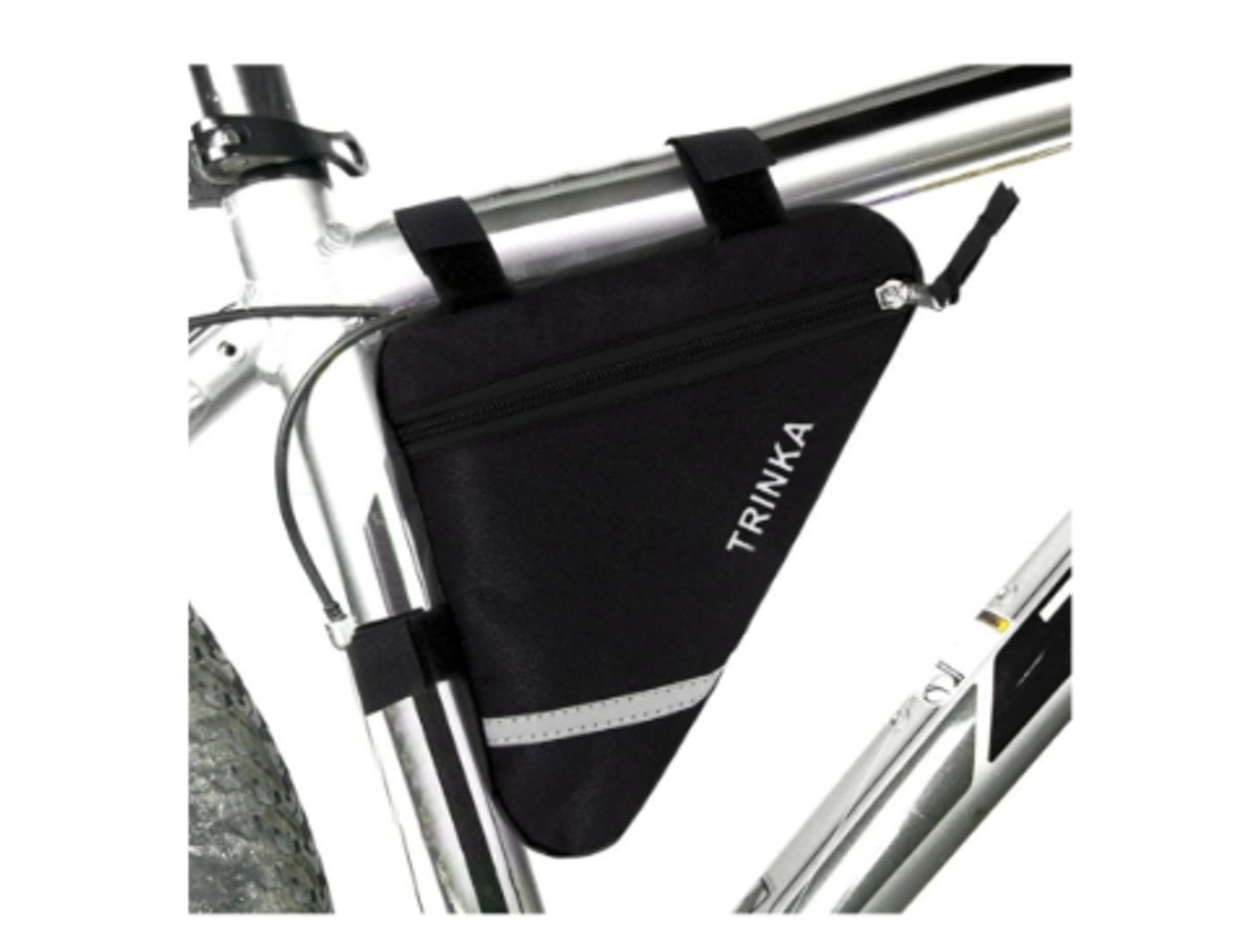 Bolsa para cuadro de tubo delantero de bicicleta con forma triangular y tira reflectante, color negro Gusshious