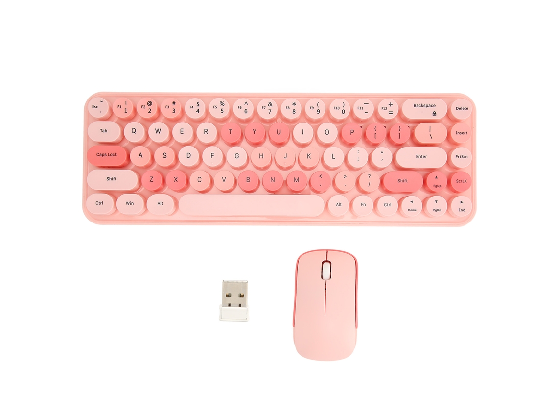 Combo Teclado Mouse Sem Fio 2.4g 68 Teclas Baixo Consumo Retrô Fofo Abs Para Pc Gamer Rosa