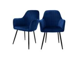 Conjunto de 2 Cadeiras de Jantar com Encosto e Apoio de Braços Azuis com Capa de Veludo e Pernas de Metal ML-DESIGN