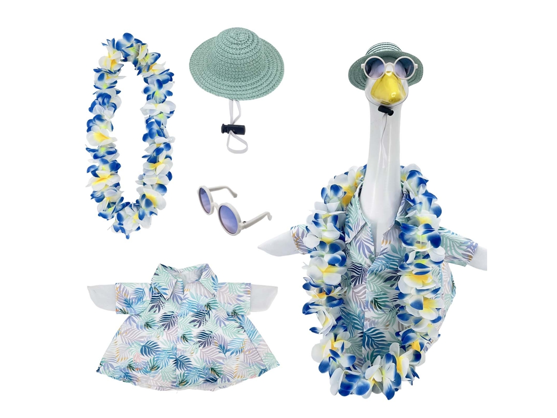 Conjunto de vestimenta hawaiana con diadema para gansos, 4 piezas, compatible con gansos de 17'' y 23'', azul PANOONA