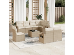 Conjunto de sofá de jardín de 9 piezas con cojines, mimbre sintético beige, Dkd Home Decor