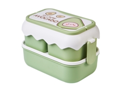 Fiambrera Infantil Portátil Con Compartimentos Aptos Para Microondas, Diseño De Dibujos Animados, Color Verde.