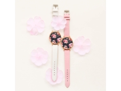 Reloj De Pulsera Analógico De Cuarzo Para Mujer Con Correa De Pu Con Estampado Floral (caja De Oro Rosa Y Correa Rosa).