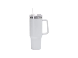 Taza térmica de viaje de doble pared, 1200 ml (40 oz), con asa y pajita. MDUG (blanca)