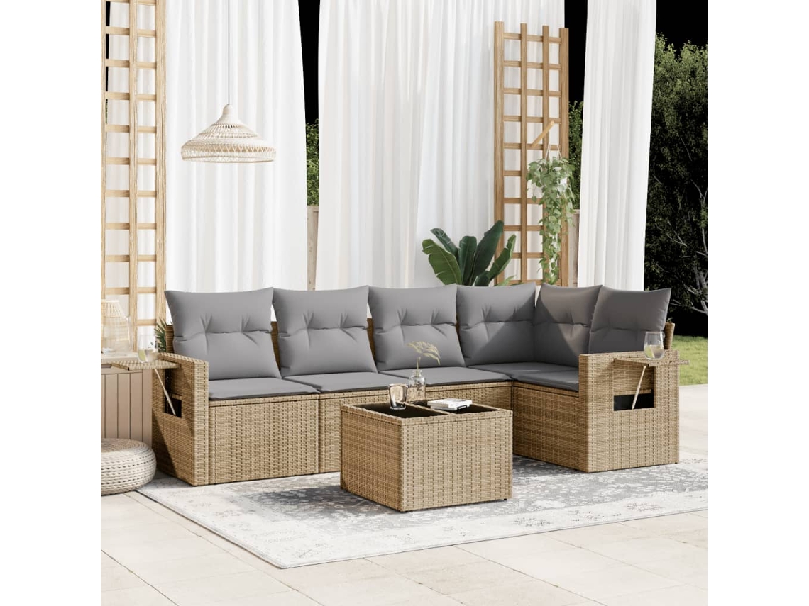 Conjunto de 6 sofás de jardín con cojines de mimbre beige Dkd Home Decor