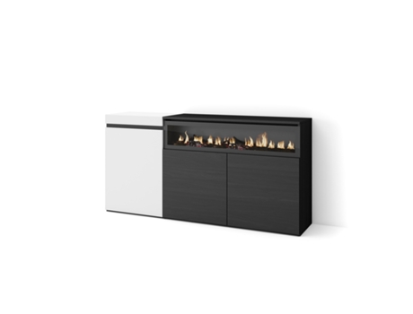 Aparadores para salón 150x75x35cm 3 Puertas Chimenea eléctrica Blanco y negro