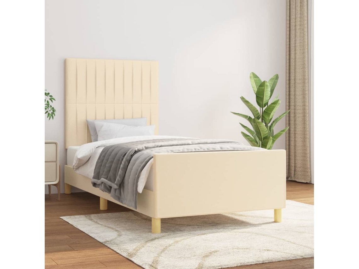 Estructura De Cama Sin Colchón Tela Crema 100x200 Cm